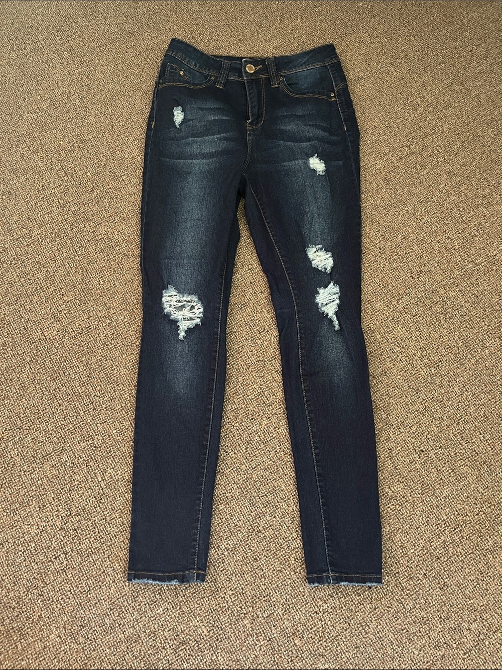 Dark Blue Distressed High Rise Skinny Jeans for Women - Stretch Fit